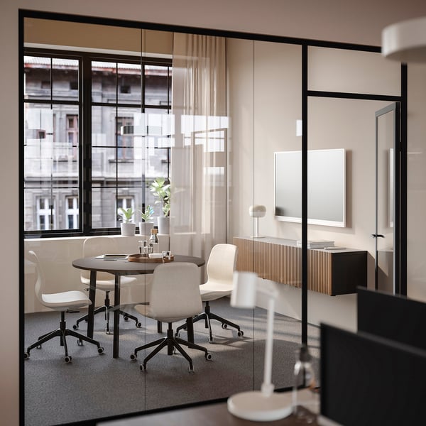 MITTZON conference table, round walnut veneer/black, 120x75 cm