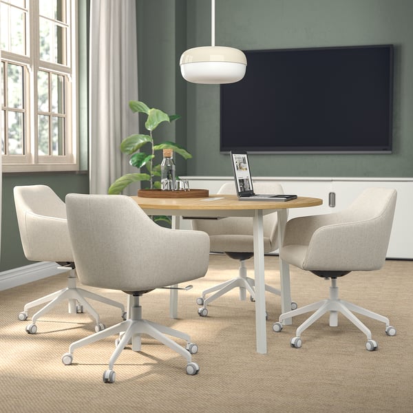 MITTZON conference table, round oak veneer/white, 120x75 cm