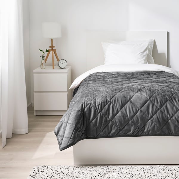 MJUKPLISTER bedspread, dark grey, 160x250 cm