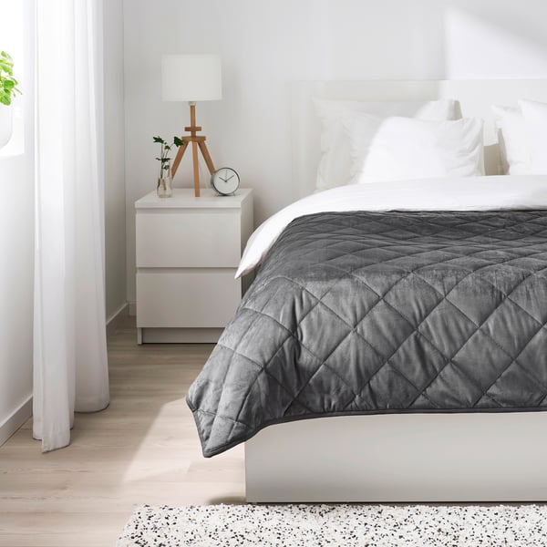 MJUKPLISTER bedspread, dark grey, 250x260 cm