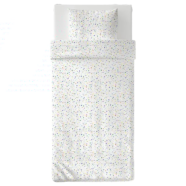 MÖJLIGHET duvet cover and pillowcase, white/mosaic patterned, 150x200/50x80 cm