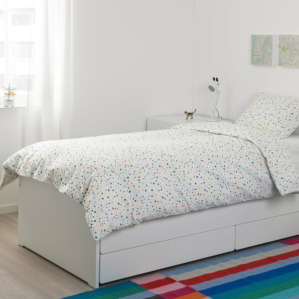 MÖJLIGHET duvet cover and pillowcase, white/mosaic patterned, 150x200/50x80 cm
