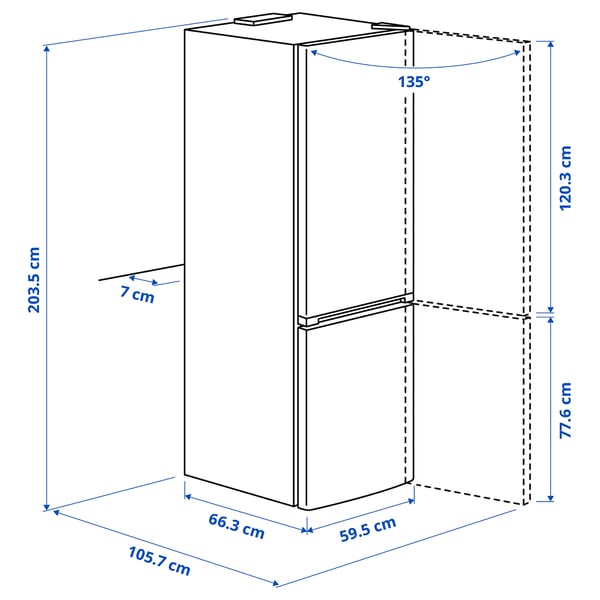 MÖLNÅS fridge/freezer, IKEA 700 freestanding/stainless steel colour, 249/106 l