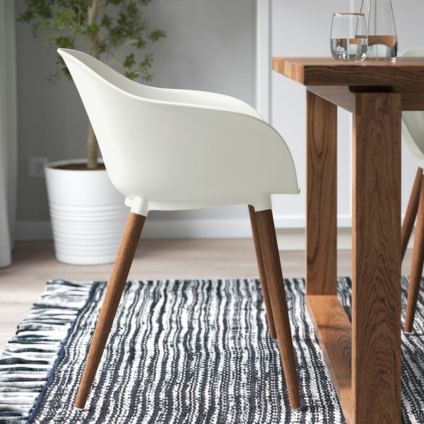MÖRBYLÅNGA / GRÖNSTA table and 6 armchairs, oak veneer brown stained/white, 220x100 cm