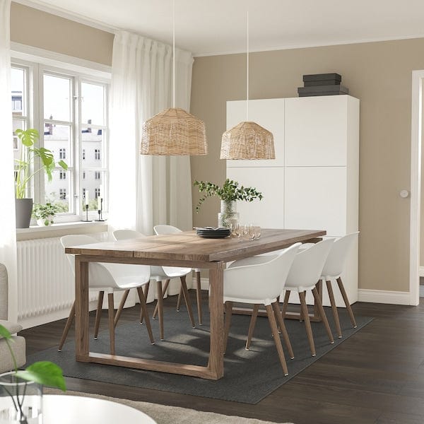 Ikea MÖRBYLÅNGA / GRÖNSTA - Table and 6 armchairs, oak veneer brown stained/white, 220x100 cm