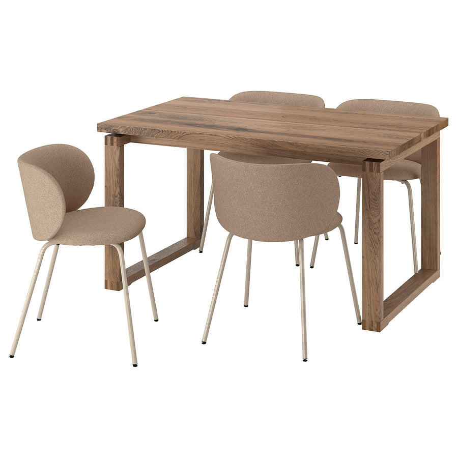 MÖRBYLÅNGA / KRYLBO table and 4 chairs, oak veneer brown stained/Tonerud dark beige, 140x85 cm
