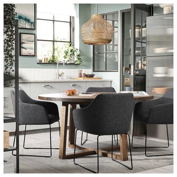 Ikea MÖRBYLÅNGA / TOSSBERG - Table and 4 chairs, stained oak veneer brown/Gunnared dark gray black,145 cm