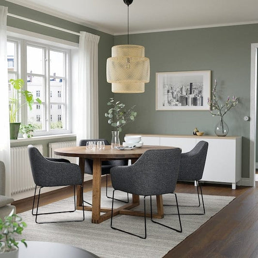 Ikea MÖRBYLÅNGA / TOSSBERG - Table and 4 chairs, stained oak veneer brown/Gunnared dark gray black,145 cm