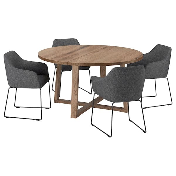 Ikea MÖRBYLÅNGA / TOSSBERG - Table and 4 chairs, stained oak veneer brown/Gunnared dark gray black,145 cm