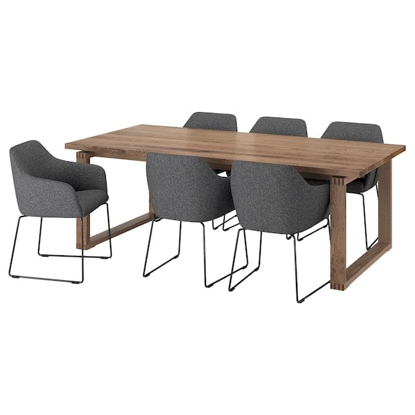 Ikea MÖRBYLÅNGA / TOSSBERG - Table and 6 chairs, stained oak veneer brown/Gunnared dark gray black,220x100 cm