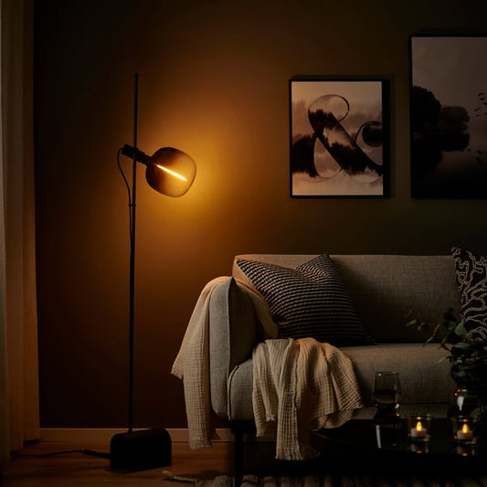 MOLNART LED bulb E27 200 lumen, tube-shaped black/clear glass, 185 mm