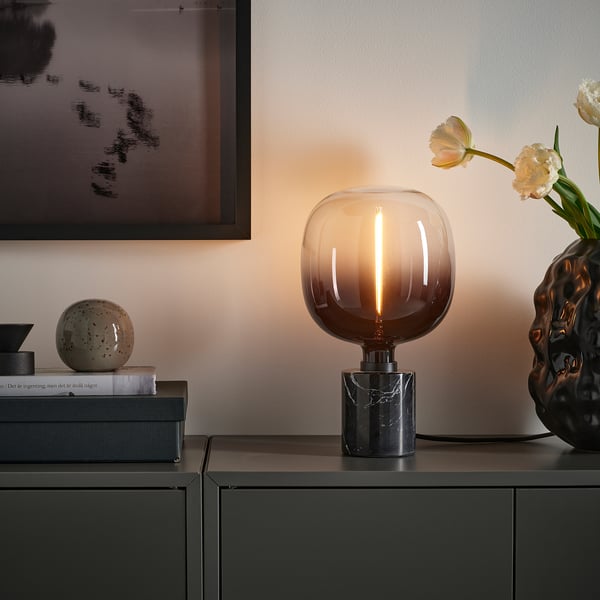 MOLNART LED bulb E27 200 lumen, tube-shaped black/clear glass, 185 mm