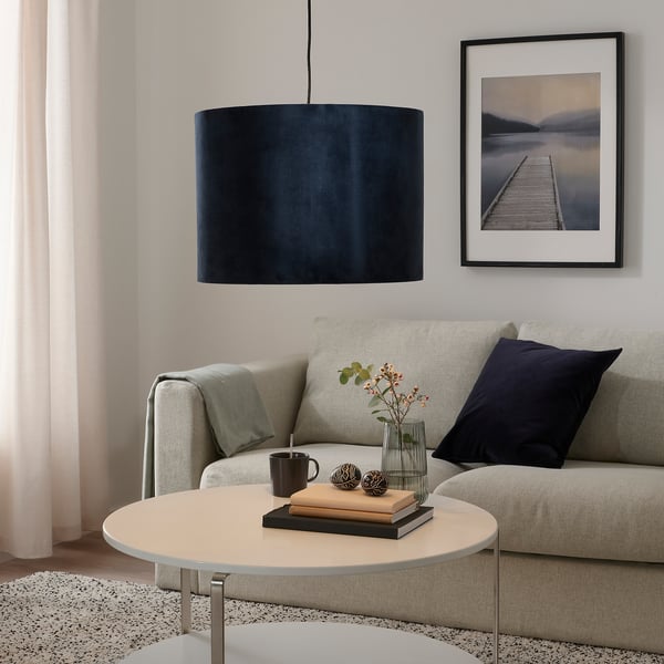 MOLNSKIKT lamp shade, dark blue velvet, 42 cm