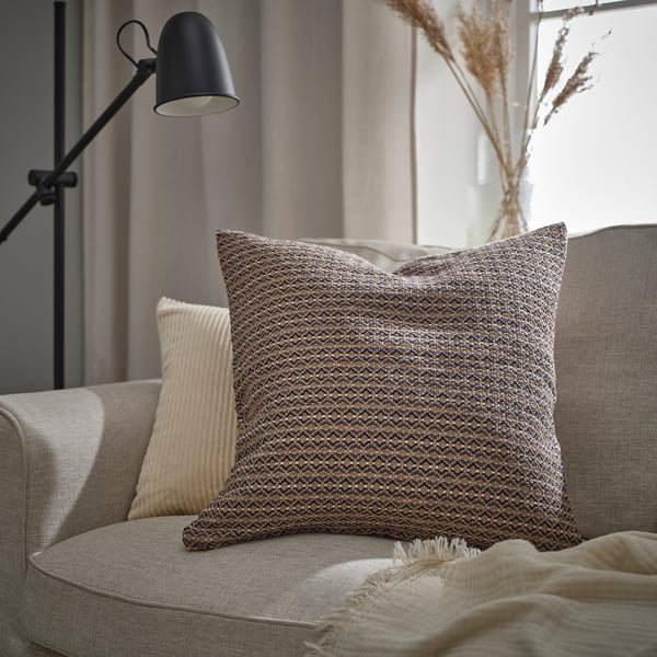 MOROTSMOTT cushion cover, grey-beige/anthracite, 50x50 cm