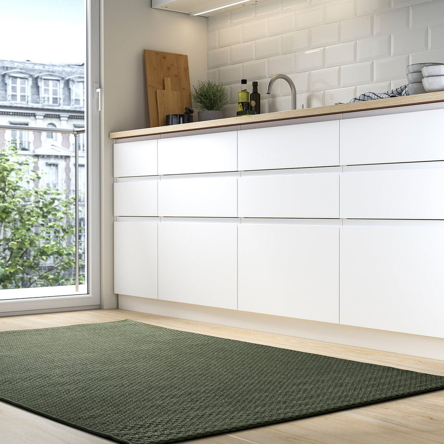 MORUM rug flatwoven, in/outdoor, dark green, 180x120 cm