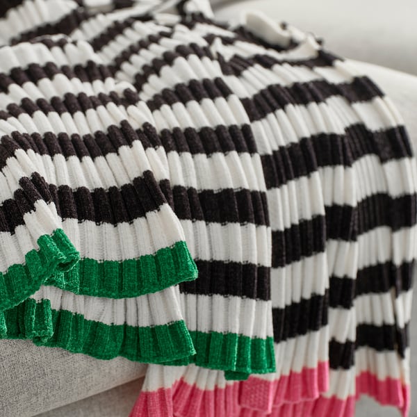 MOSSMOTT throw, black/white, 130x170 cm