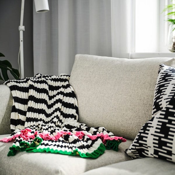 Ikea MOSSMOTT - Throw, black/white, 130x170 cm
