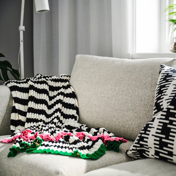MOSSMOTT throw, black/white, 130x170 cm
