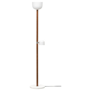 MOSSPLYM floor uplighter/reading lamp, opal white glass/dark brown oak, 180 cm