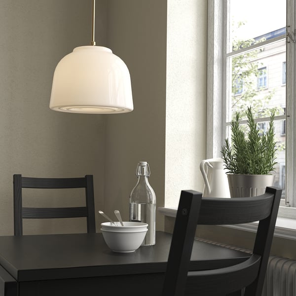 MUDDERVERK pendant lamp, brass/opal white glass, 29 cm