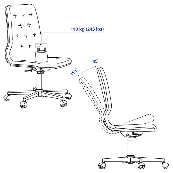MULLFJÄLLET conference chair with castors, Naggen dark grey, 54x112x72 cm