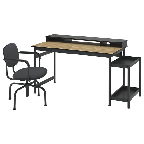 MULLSJÖ desk and chair, oak veneer/dark grey