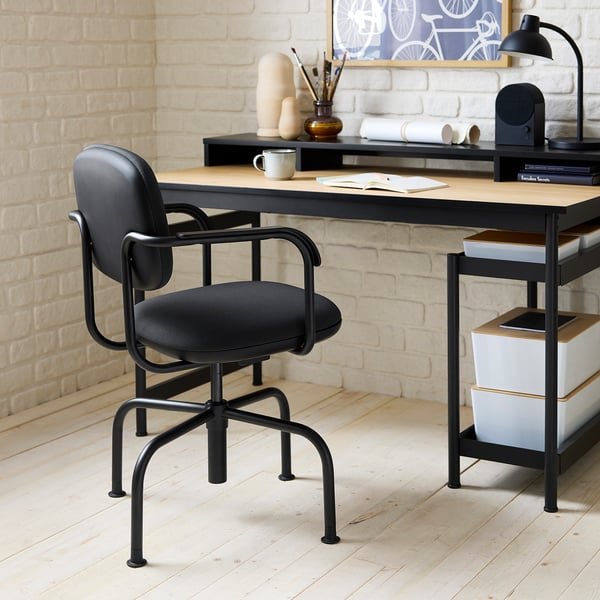 MULLSJÖ swivel chair, Gräsnäs dark grey, 49x82x59 cm