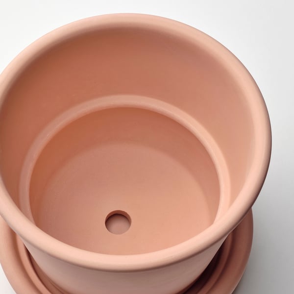 MUSKOTBLOMMA plant pot with saucer, in/outdoor terracotta, 12 cm