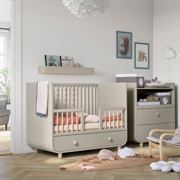 MYLLRA cot with drawer, beige, 60x120 cm