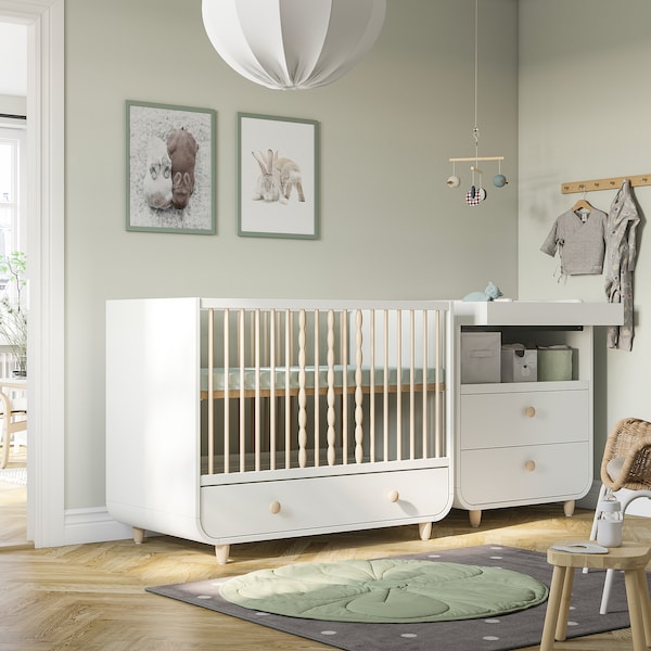 MYLLRA cot with drawer, white, 60x120 cm