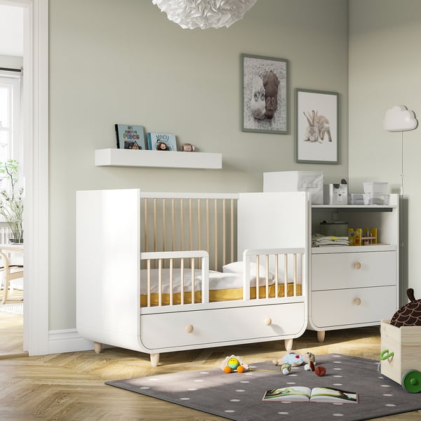 MYLLRA cot with drawer, white, 60x120 cm