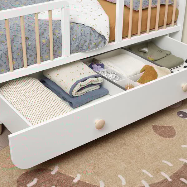 MYLLRA cot with drawer, white, 60x120 cm
