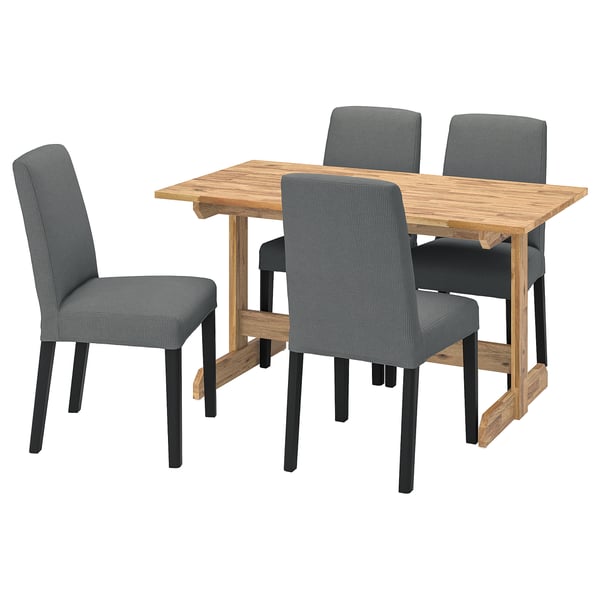 NACKANÄS / BERGMUND table and 4 chairs, acacia black/Nykvarn grey, 140 cm