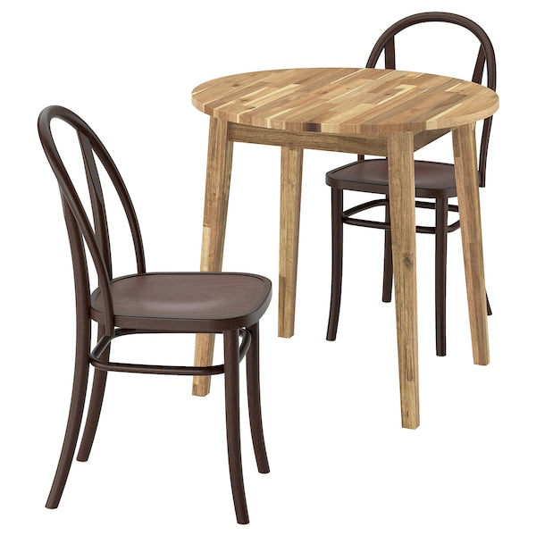 NACKANÄS / SKOGSBO - Table and 2 chairs, acacia/dark brown,80 cm