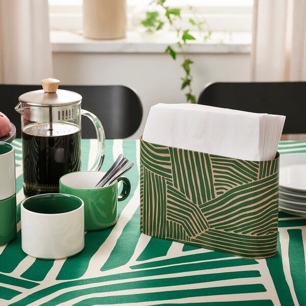 Ikea NÄBBFISK - Napkin holder, paper/patterned green, 15x22 cm