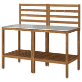 NÄMMARÖ outdoor kitchen, light brown stained/stainless steel, 160x62 cm