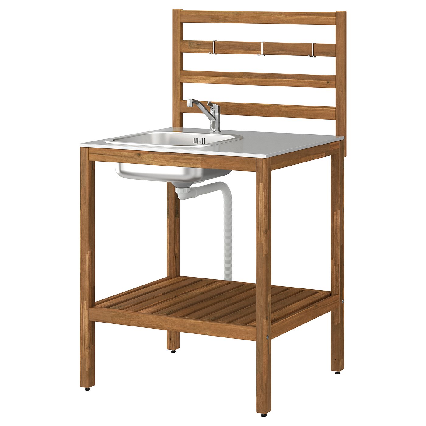 NÄMMARÖ kitchen with sink unit, outdoor, light brown stained/stainless steel, 80x62 cm