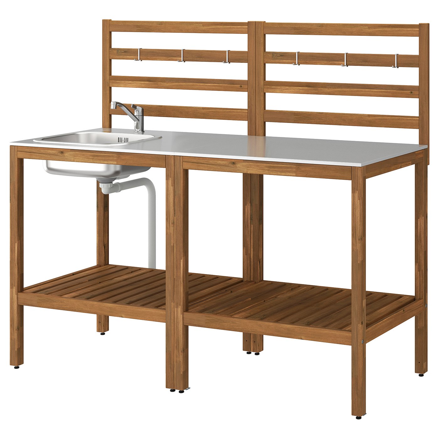 NÄMMARÖ kitchen with sink unit, outdoor, light brown stained/stainless steel, 160x62 cm