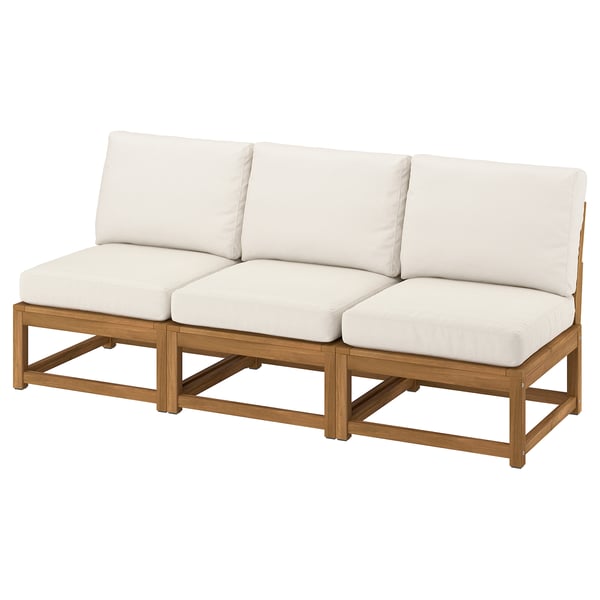 NÄMMARÖ 3-seat modular sofa, outdoor light brown stained/Frösön/Duvholmen beige, 189x80x74 cm