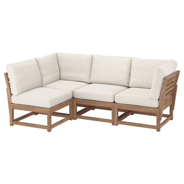 NÄMMARÖ modular corner sofa, 3-seat, outdoor light brown stained/Frösön/Duvholmen beige, 210x86x74 cm