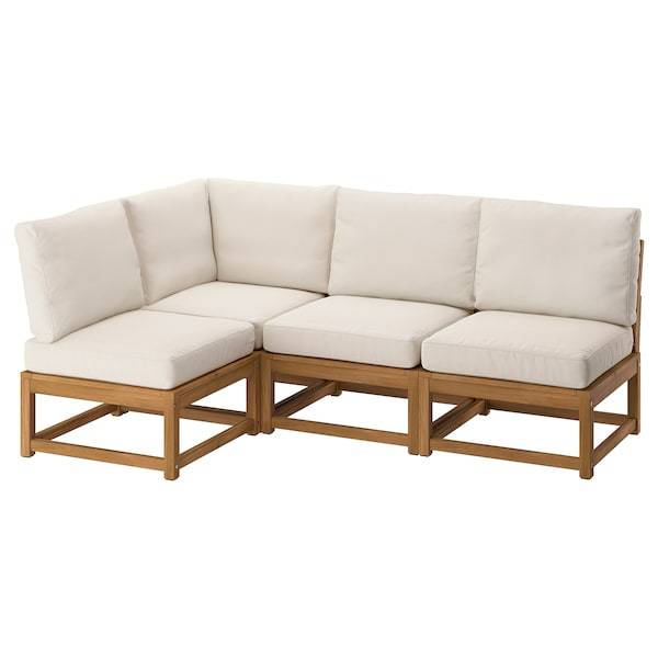 NÄMMARÖ 3-seat modular corner sofa, outdoor light brown stained/Frösön/Duvholmen beige, 200x86x137 cm