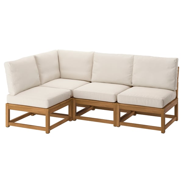 NÄMMARÖ 3-seat modular corner sofa, outdoor light brown stained/Frösön/Duvholmen beige, 200x86x137 cm