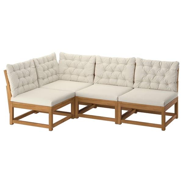 NÄMMARÖ 3-seat modular corner sofa, outdoor light brown stained/Kuddarna light grey-beige, 200x80x137 cm