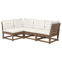 NÄMMARÖ modular corner sofa, 3-seat, outdoor light brown stained/Kuddarna light grey-beige, 210 cm