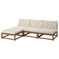 NÄMMARÖ 3-seat modular sofa w chaise longue, outdoor light brown stained/Kuddarna light grey-beige, 243 cm