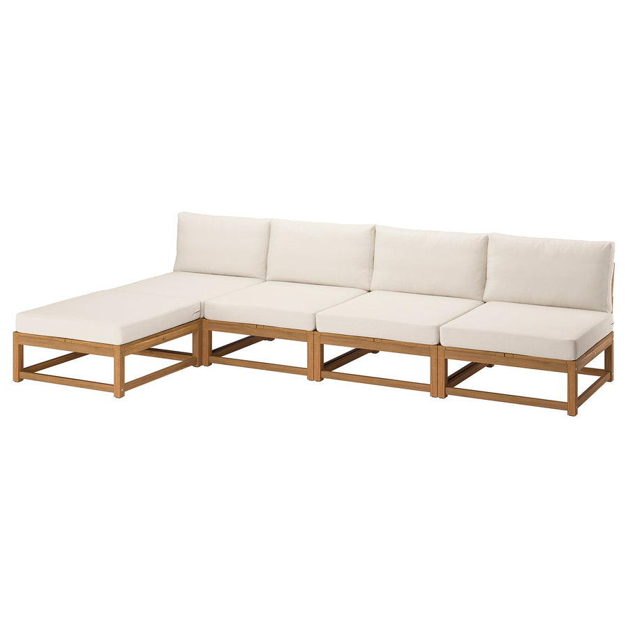 NÄMMARÖ 4-seat mod sofa w chaise longue, outdoor light brown stained/Frösön/Duvholmen beige, 243x86x173 cm