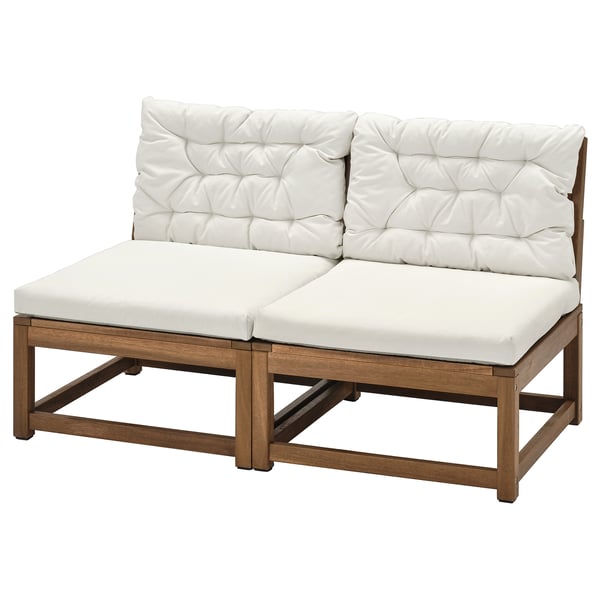 NÄMMARÖ 2-seat modular sofa, outdoor, light brown stained/Kuddarna light grey-beige, 126x80x74 cm