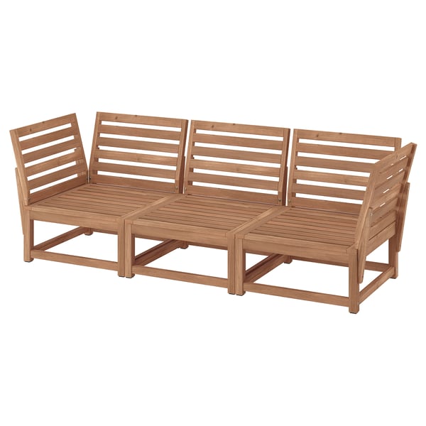 NÄMMARÖ 3-seat modular sofa, outdoor, armrests light brown stained, 210x86x74 cm