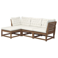 NÄMMARÖ 3-seat modular sofa, outdoor, with footstool light brown stained/Kuddarna light grey-beige, 210 cm