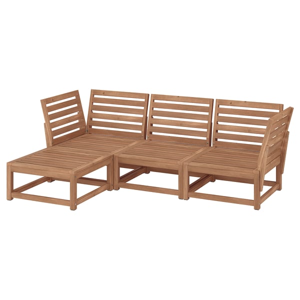 NÄMMARÖ 3-seat modular sofa, outdoor, with footstool light brown stained/Kuddarna light grey-beige, 210x80x137 cm